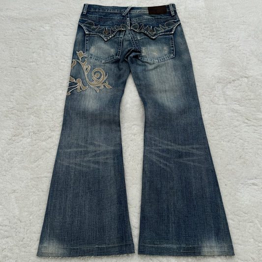 Tornado Mart "Tribal" Embroidery Flared Denim