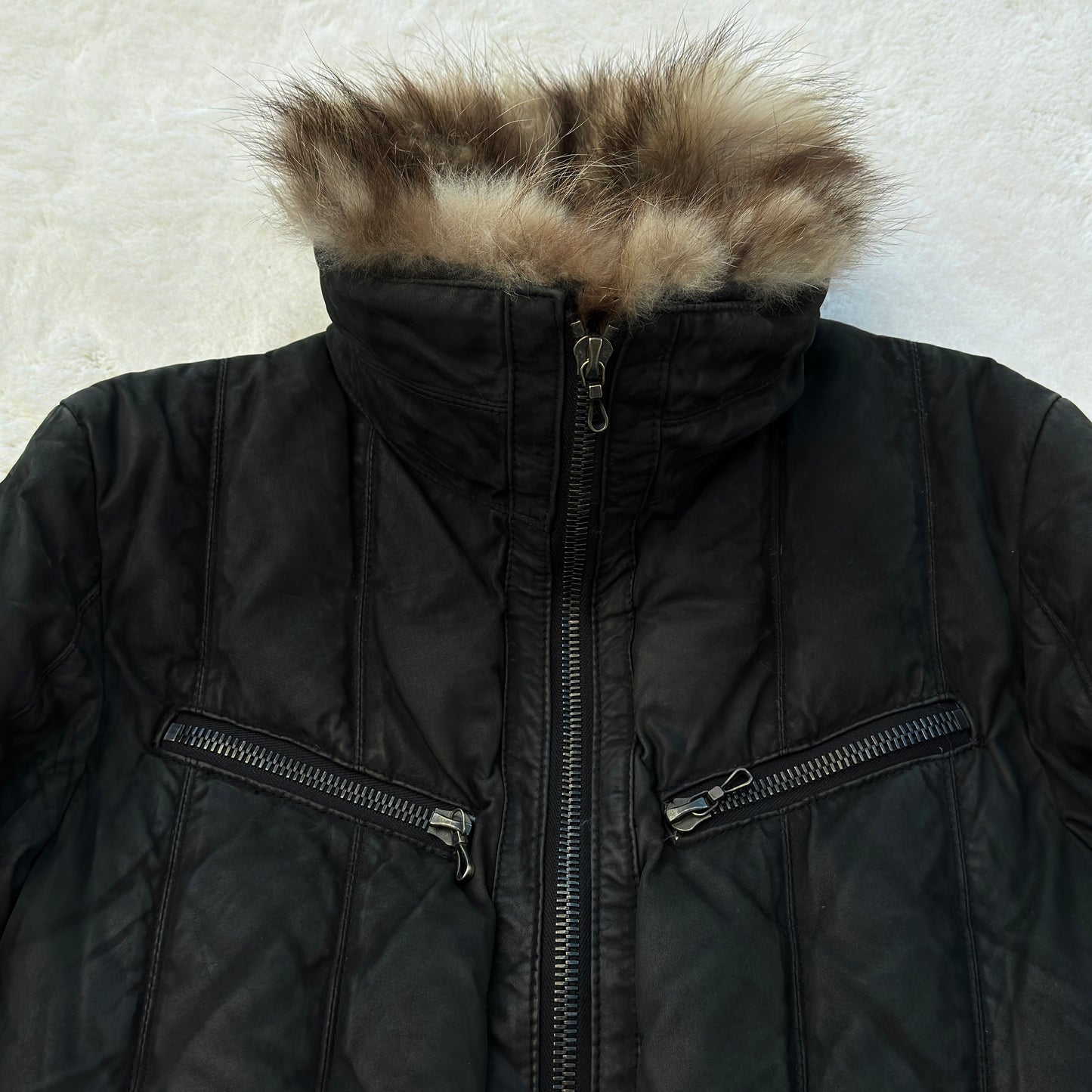 Shellac Leather Fur Pufferjacket