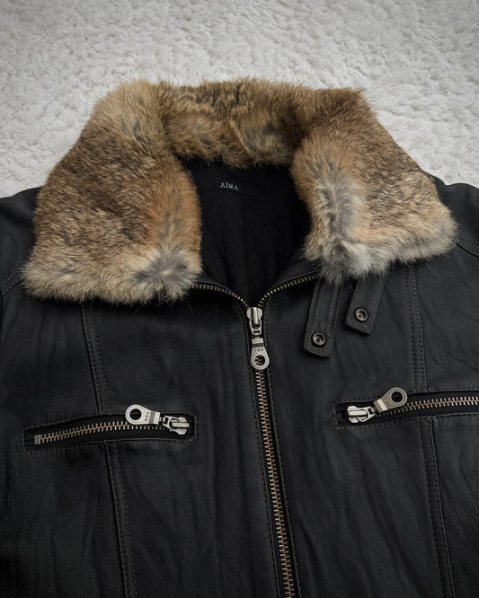 Aima Rabbit Fur Collar Sheepskin Leather Jacket