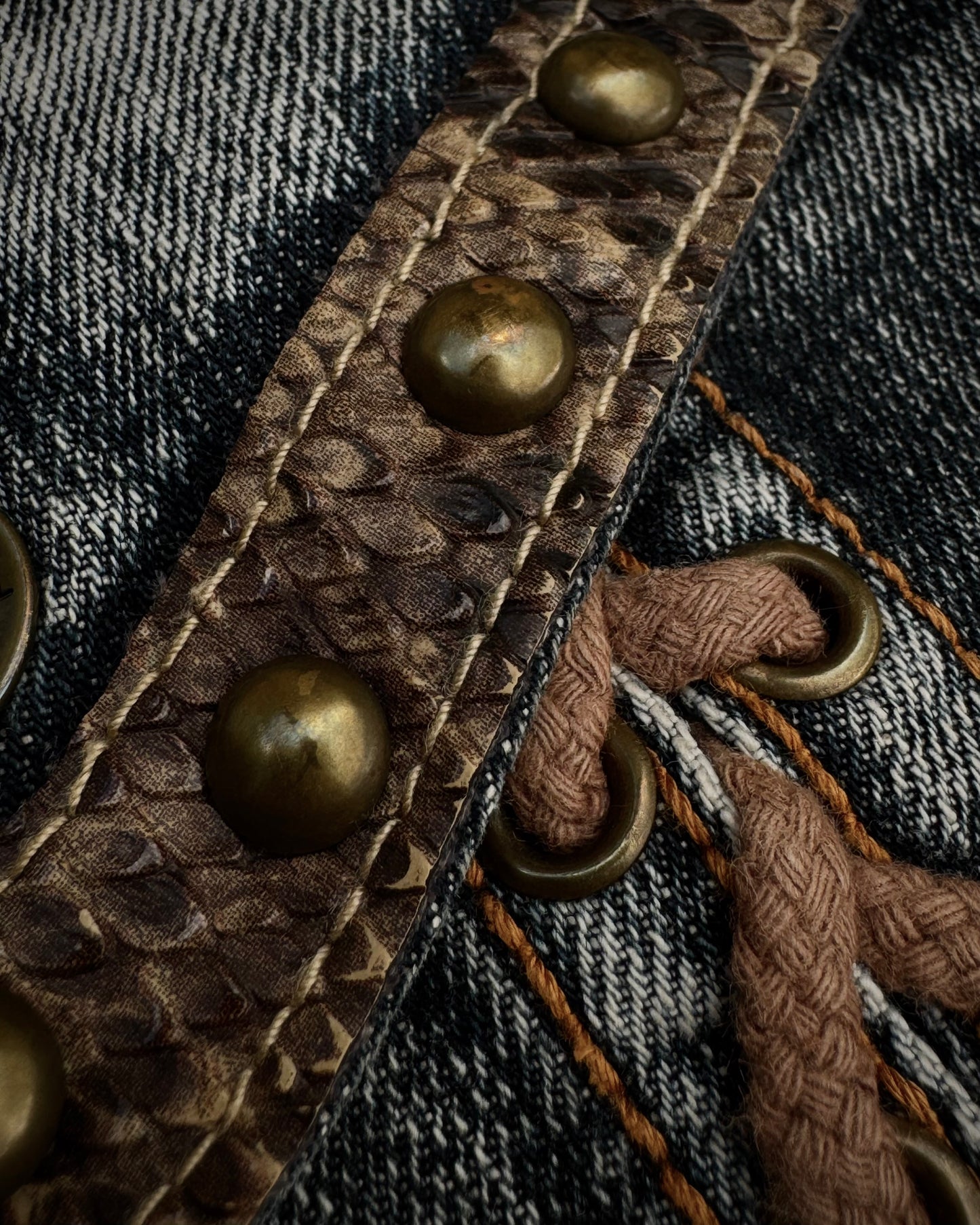 Semantic Design Studded Python Lace Up Flared Jeans