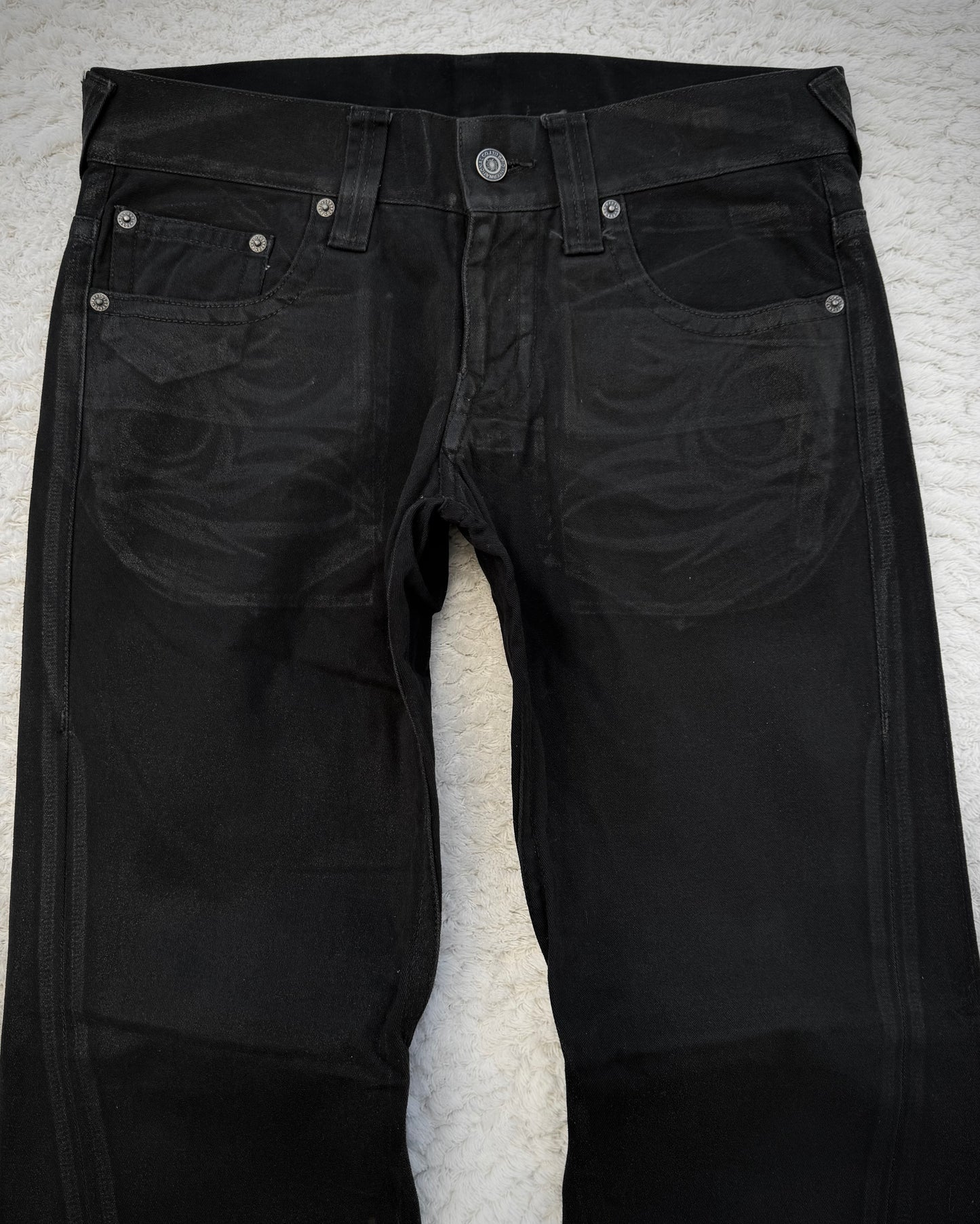 Tornado Mart Xray Waxed Tribal Embroidery Flared Jeans