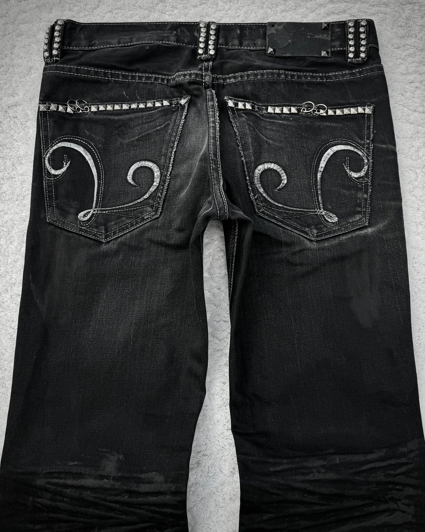 Solberry Studded Pierced Waxed Bootcut Jeans