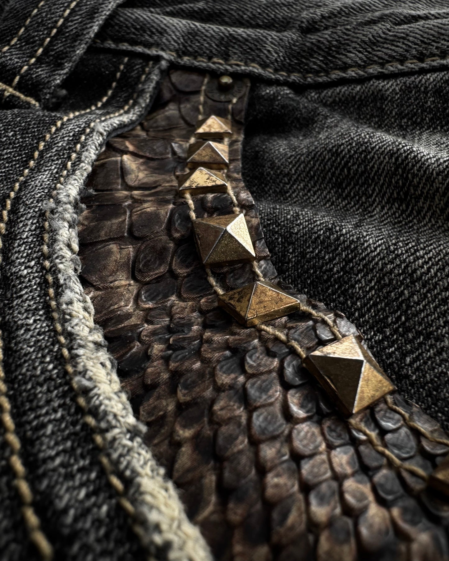 Tornado Mart Studded Python Detailed Spiral Flared Jeans