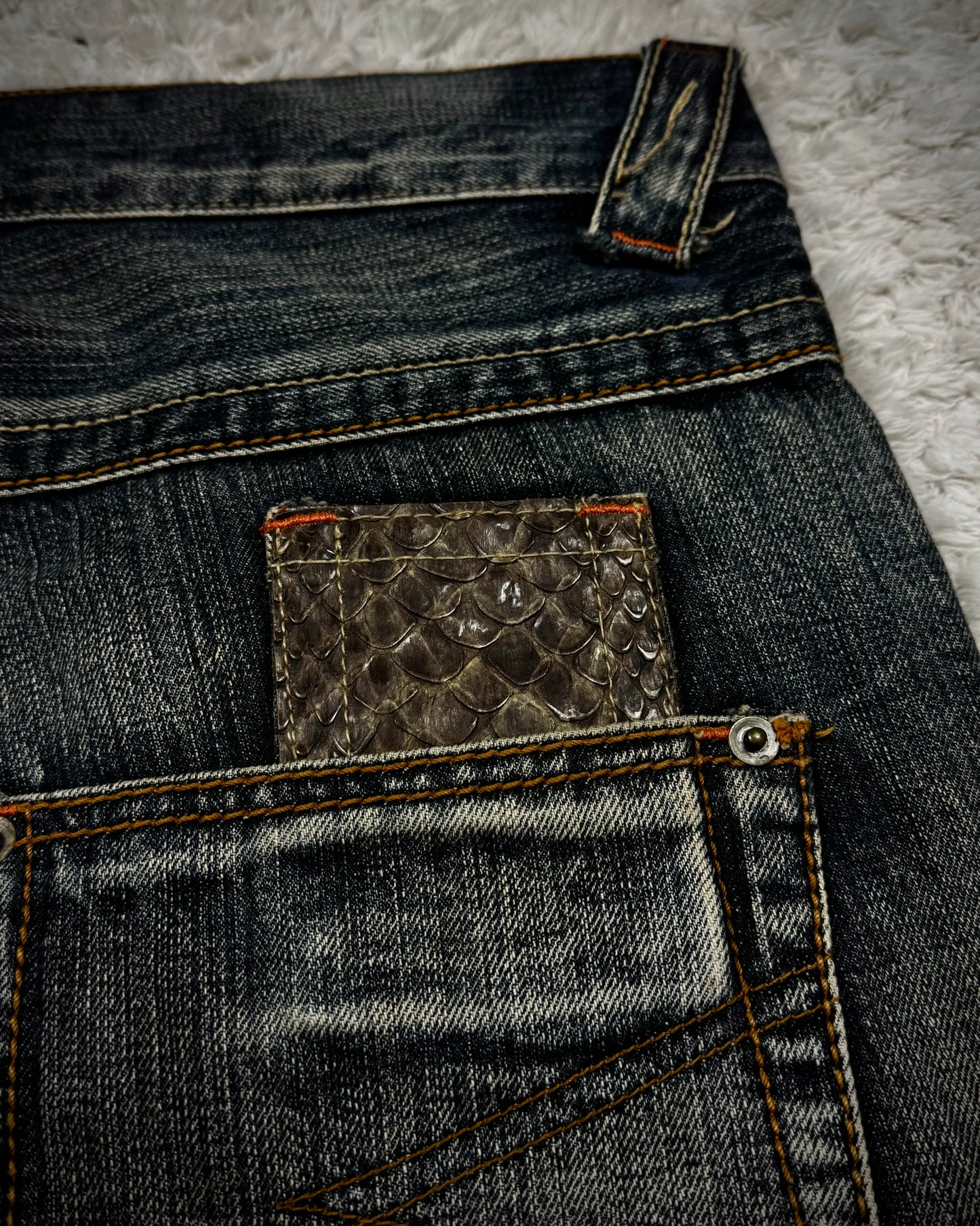 Semantic Design Python Detailed Mud Washed Spiral Flared Jeans