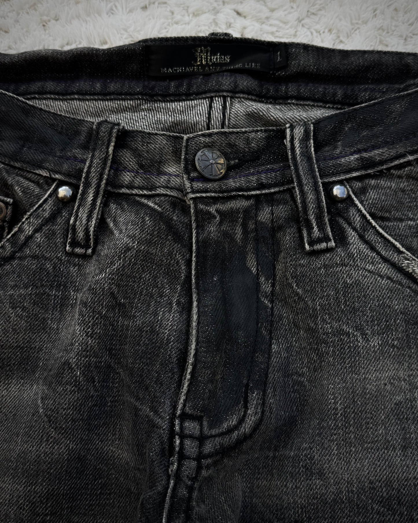Midas Silver Splatter Coated Distressed Bootcut Denim