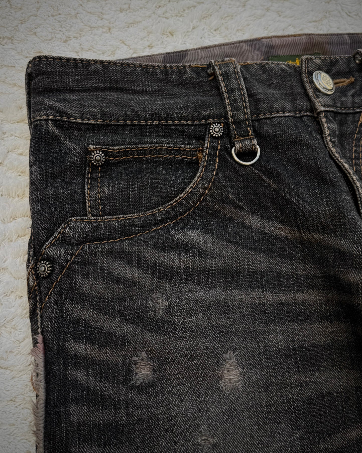 Obelisk Fringed Paint Splatter Flared Jeans