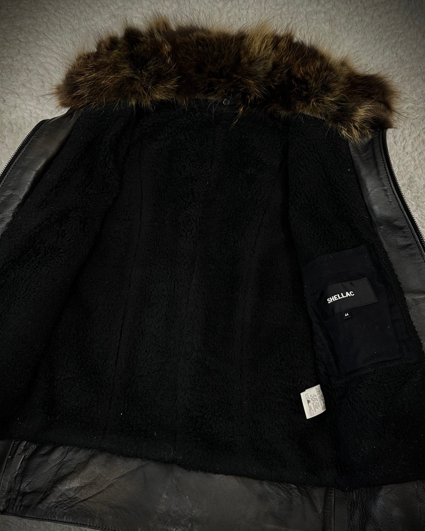 Shellac Fur Collar Leather Jacket