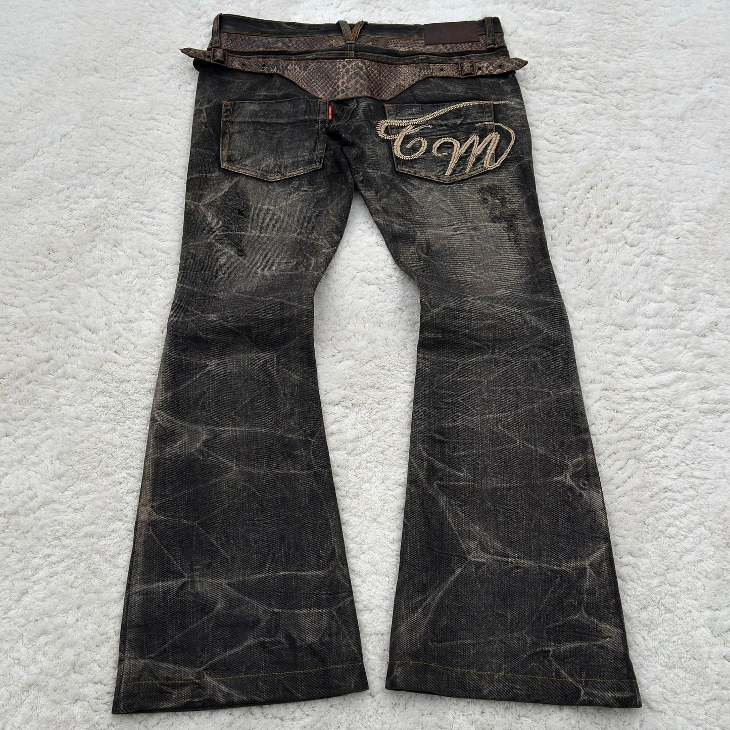 Tornado Mart Python Strapped Flared Jeans