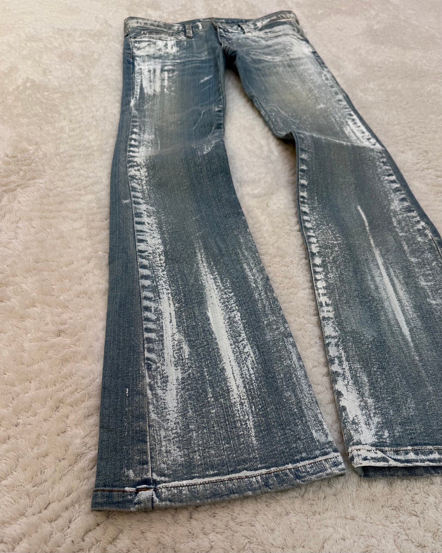 Prismatic Colors Paint Stroke Coated Flared Jeans