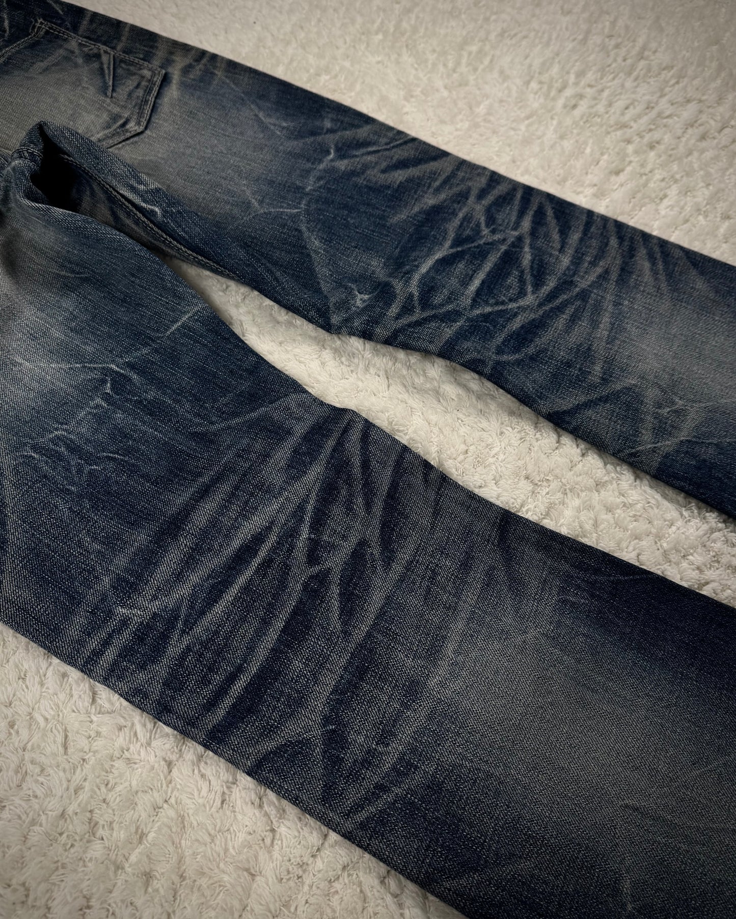 Fuga Whiskered Honeycomb Washed Snakeskin Flared Jeans