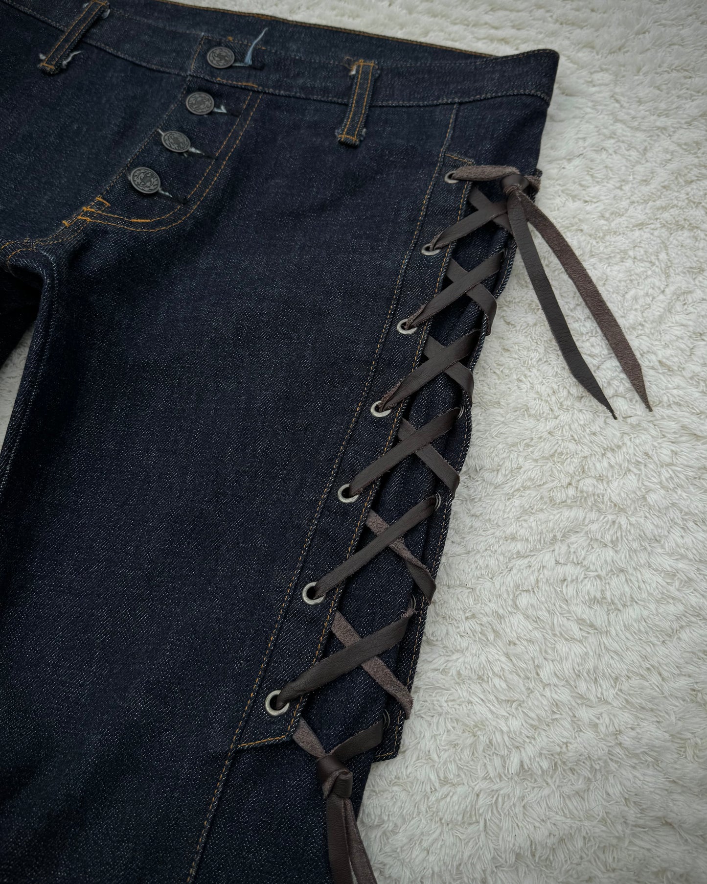 Dee Dee Raw Denim Lace Up Flared Bell Bottoms