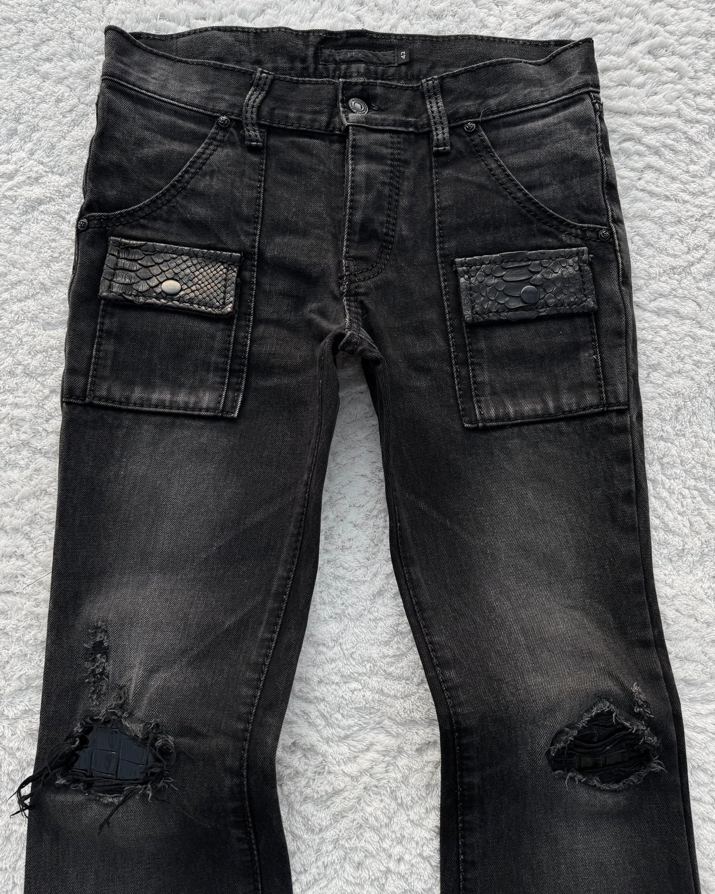 Fuga Snakeskin Detailed Slim Bootcut Jeans