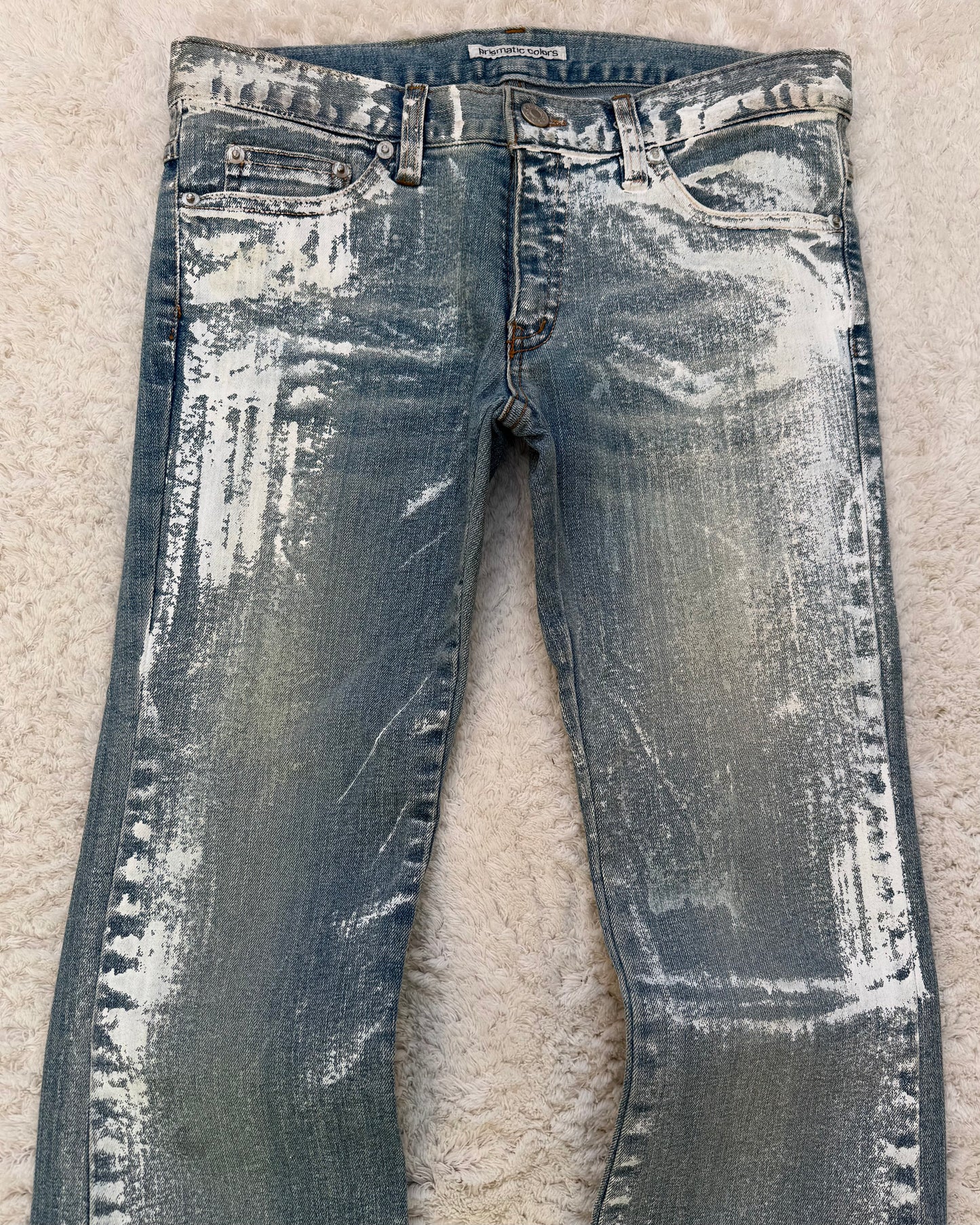 Prismatic Colors Paint Stroke Coated Flared Jeans