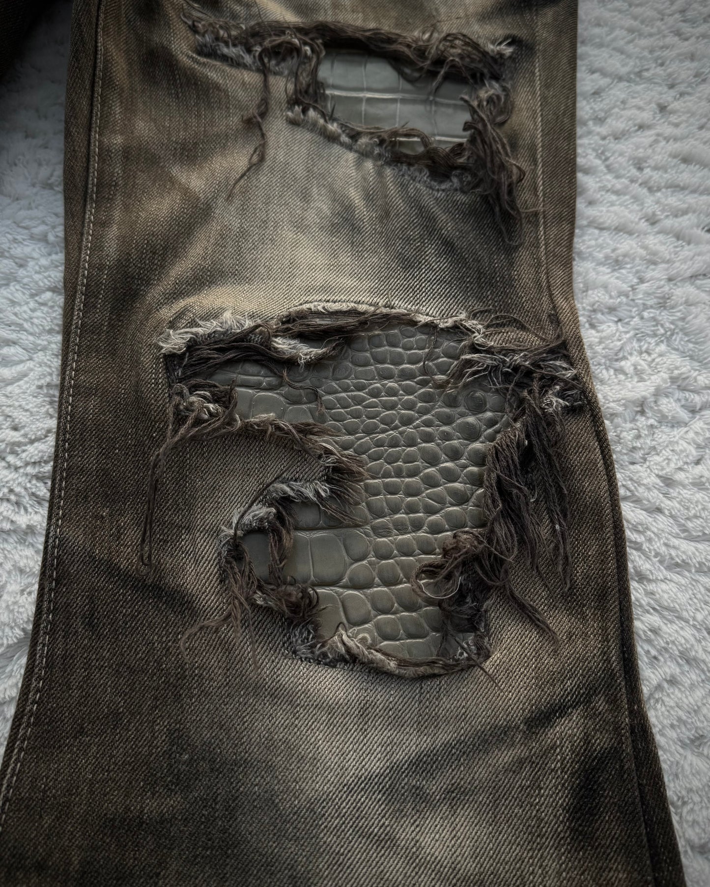 Tornado Mart Crocodile Repaired Crash Flared Jeans
