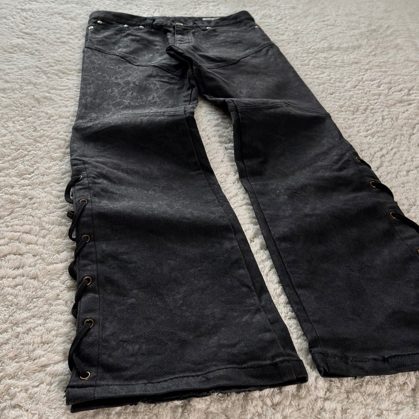 Semantic Design Snakeskin Flared Lace-Up Pants