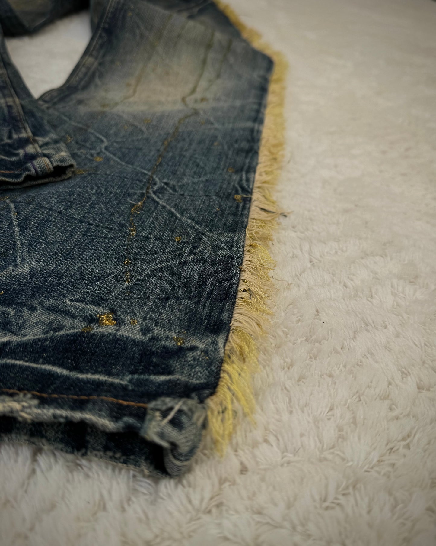 Midas Fringed Gold Splatter Distressed Bootcut Jeans