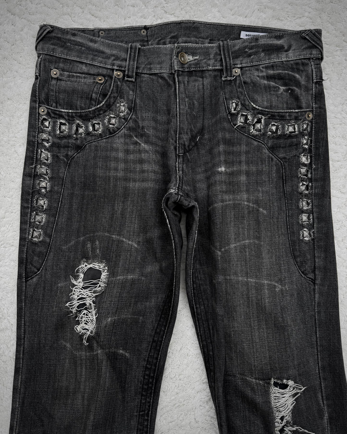 Semantic Design Studded Distressing Flared Jeans