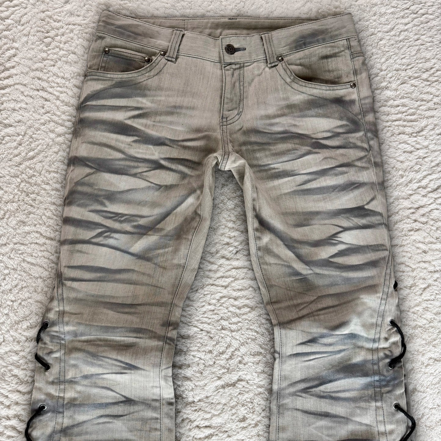 Tornado Mart Silver Whisker Wash Spiral Lace-Up Flared Denim