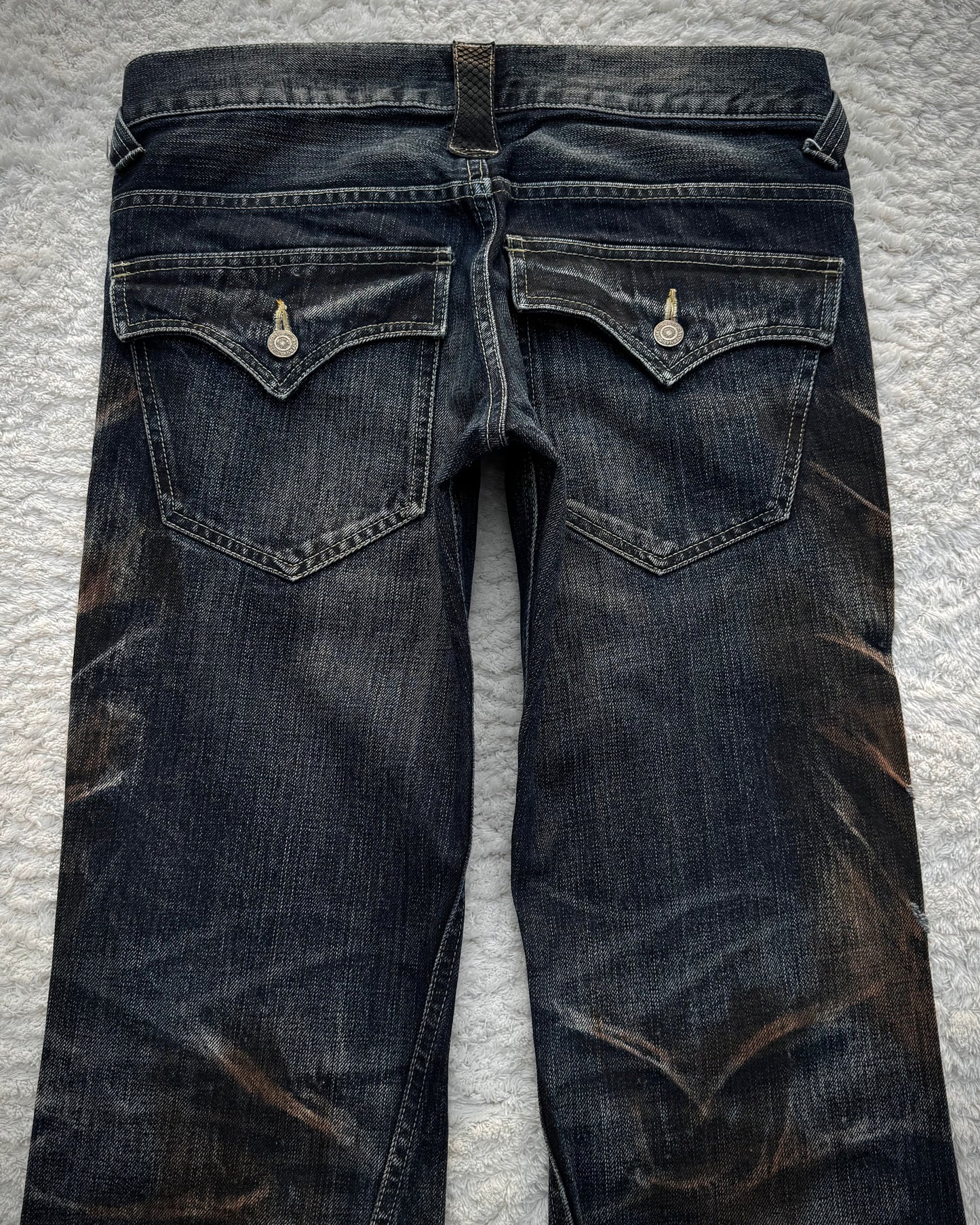 Tornado Mart Python Detailed Mud Claw Marks Washed Flared Jeans