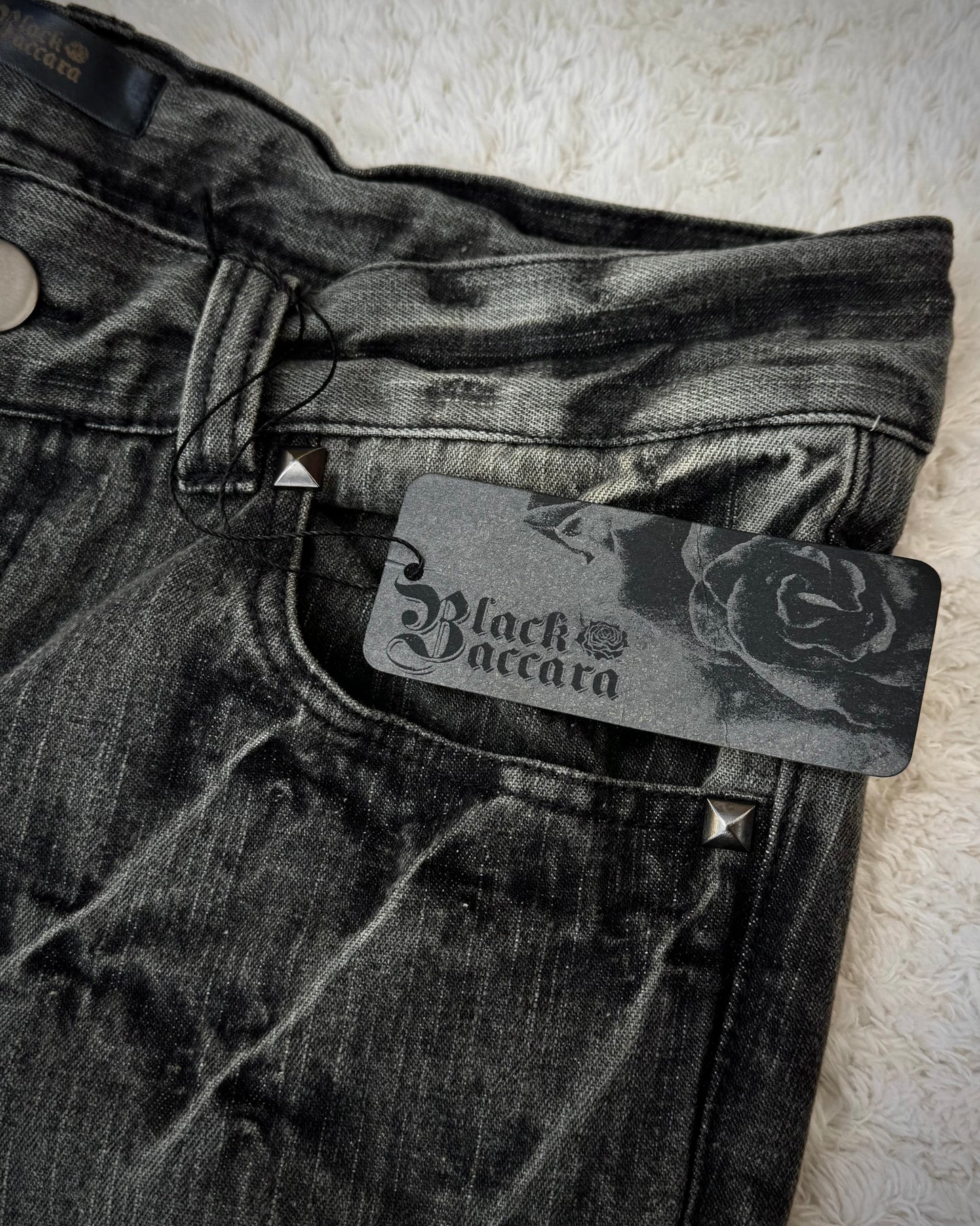 Black Baccara Belted Straps Zippered Flared Jeans