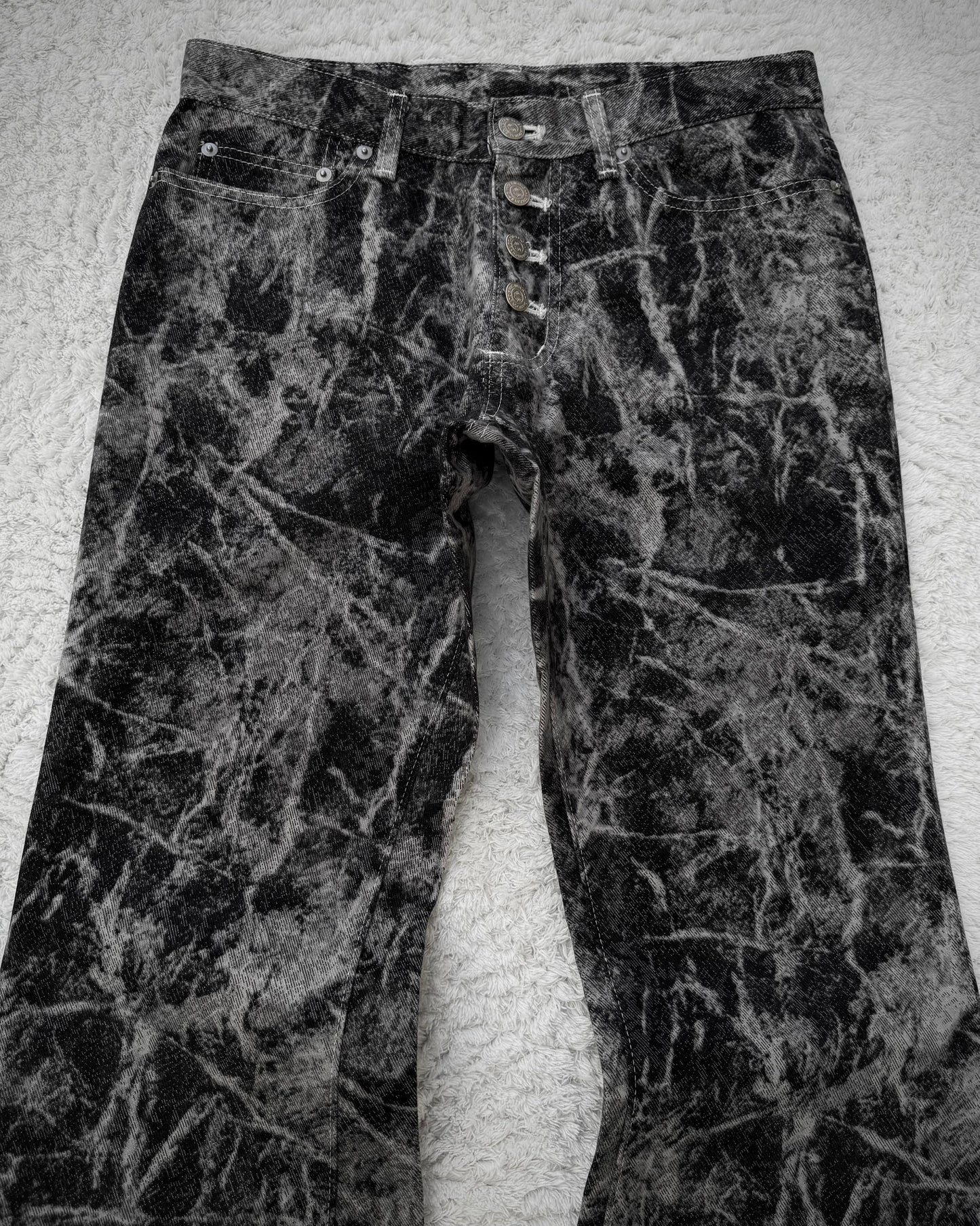 Tornado Mart Cracked Marble Wash Flared Jeans