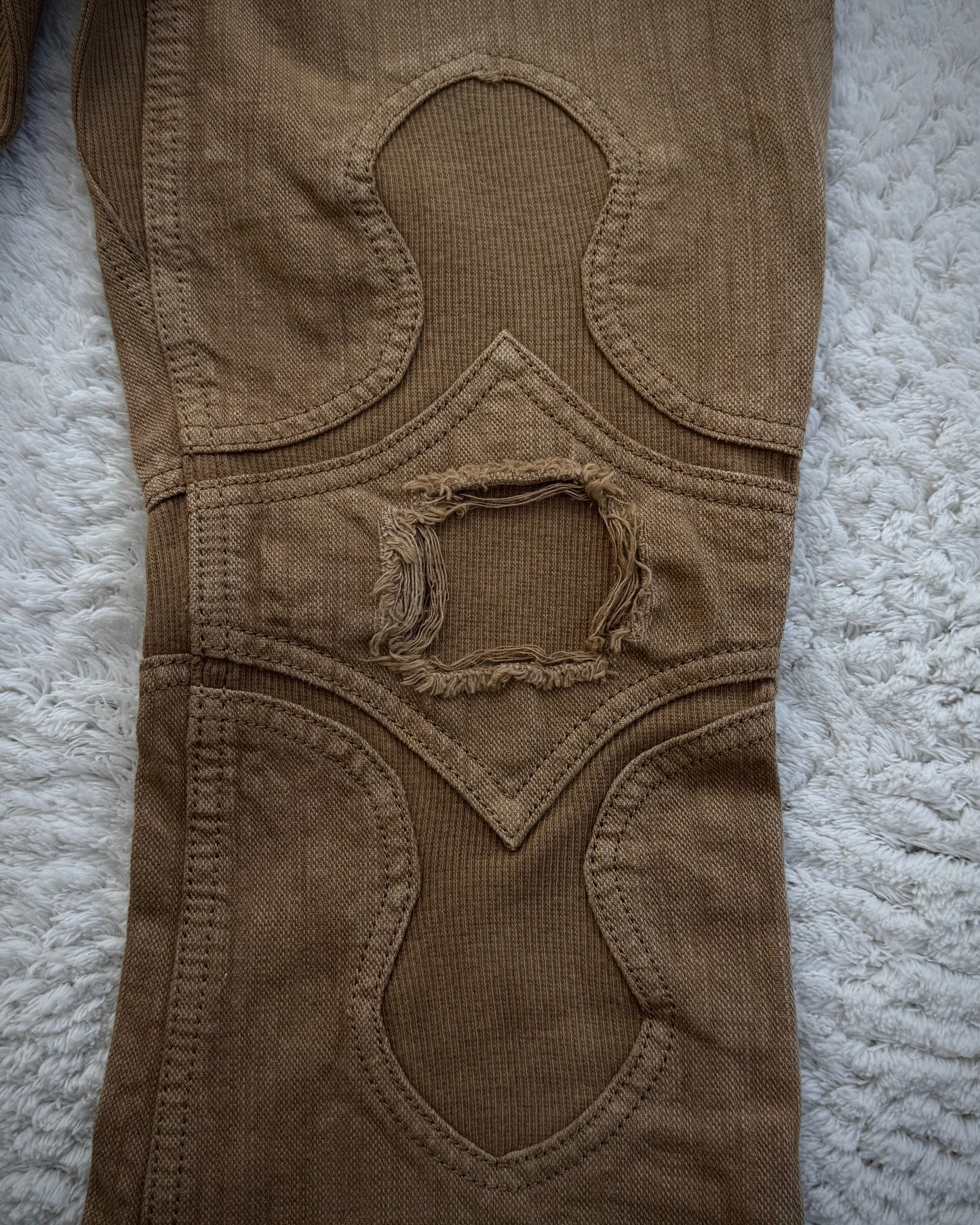 Obelisk Sand Washed Sword Knee Rib Detailed Flared Jeans