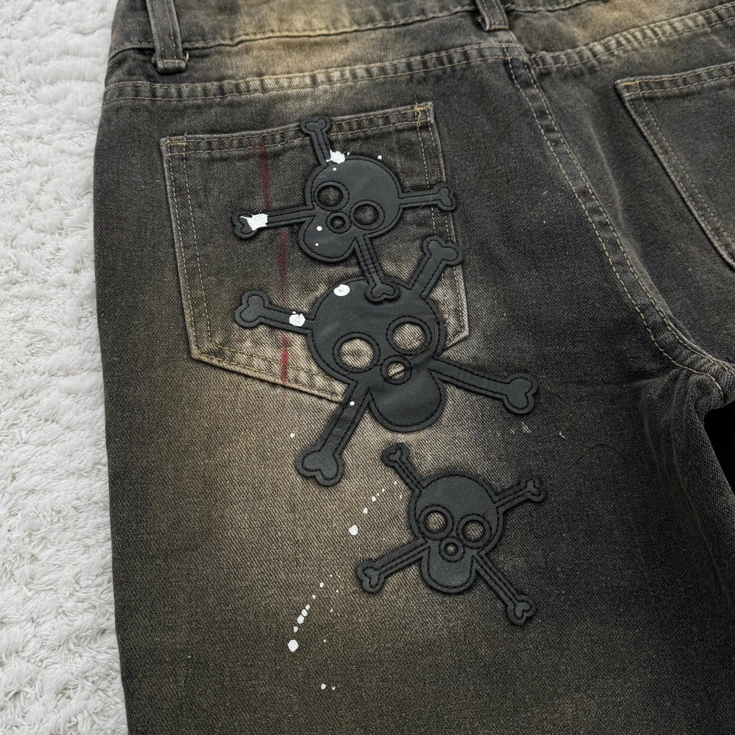 Kenvibe Mud Wash Skull Patches Flared Jeans