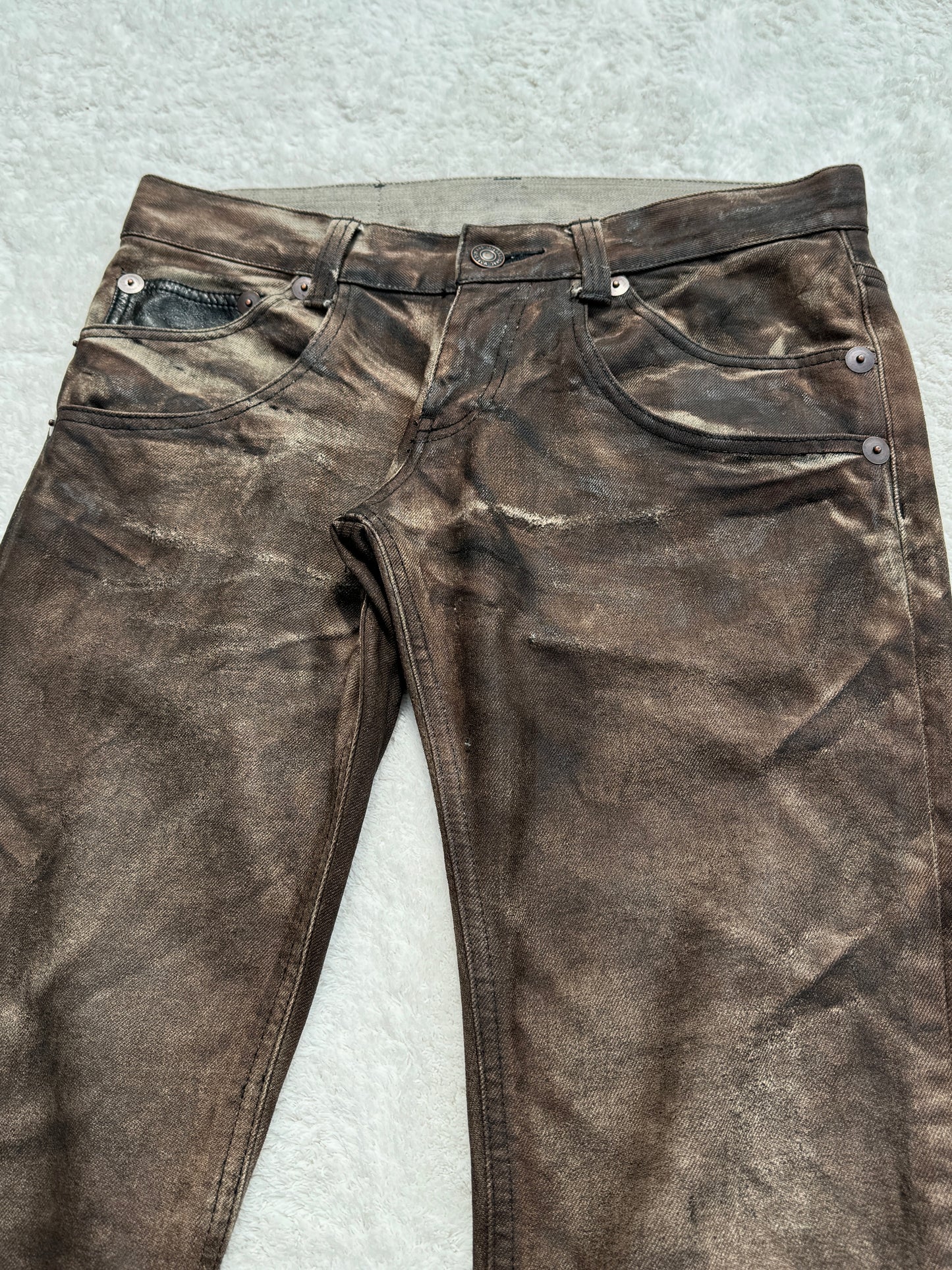 Tornado Mart Brown Waxed Spiral Bootcut Pants