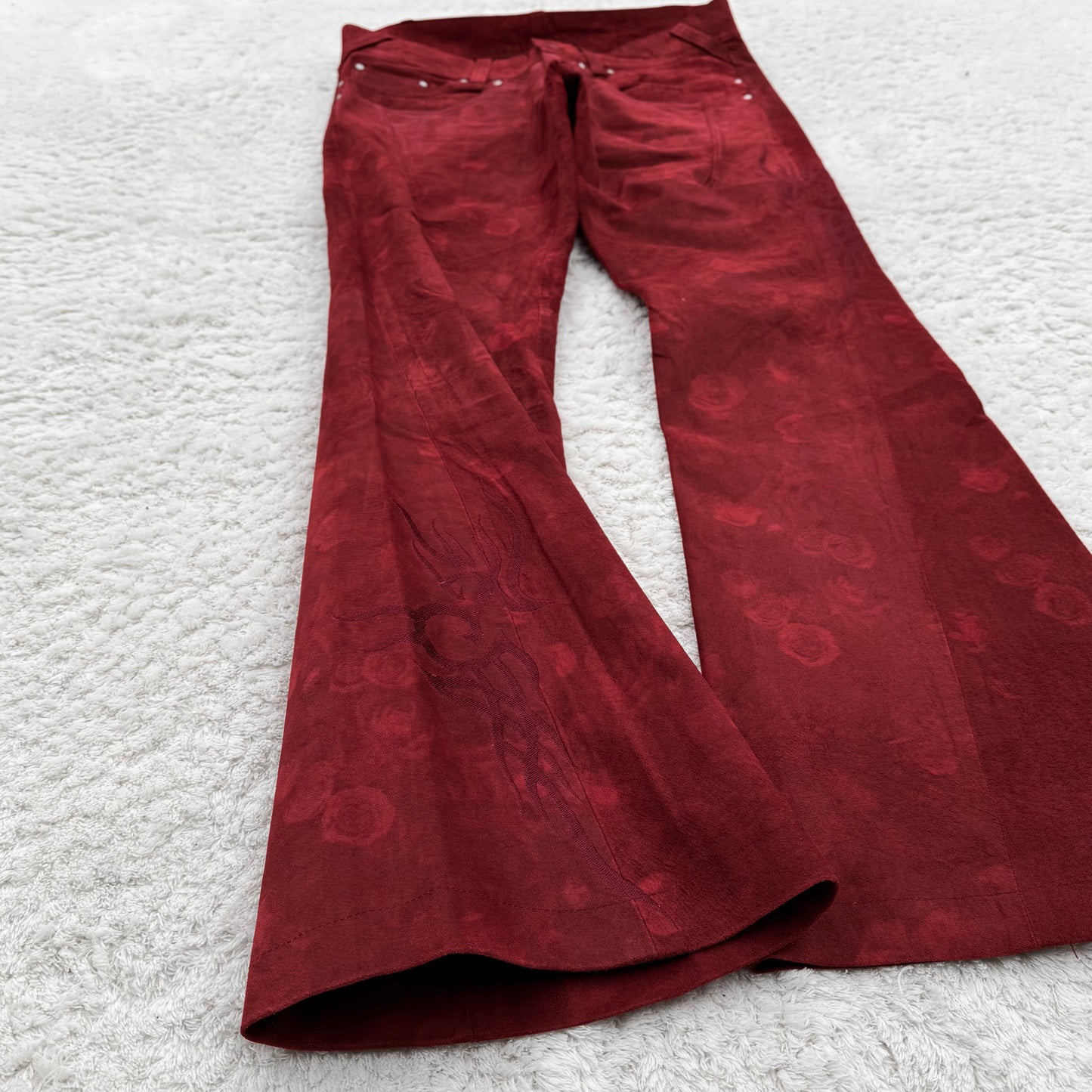 Tornado Mart Bloody Suede Leather Tribal Embroidery Flared Pants