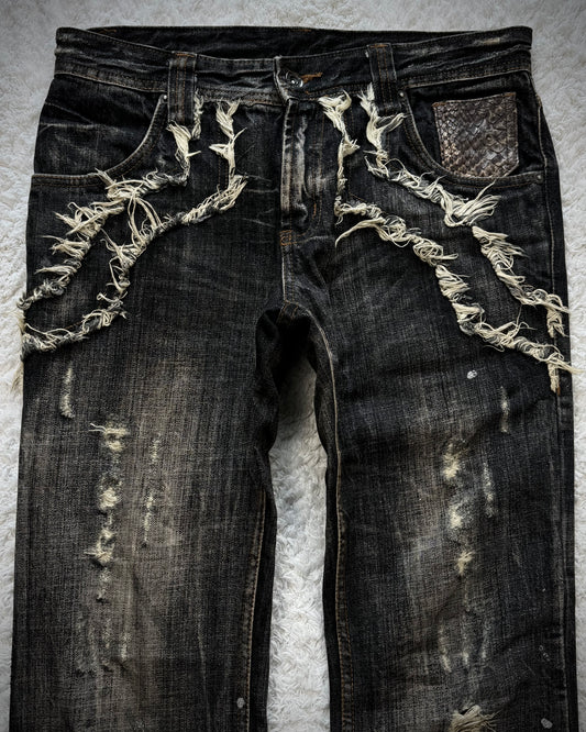 Semantic Design Python Detailed Silver Splatter Bootcut Jeans
