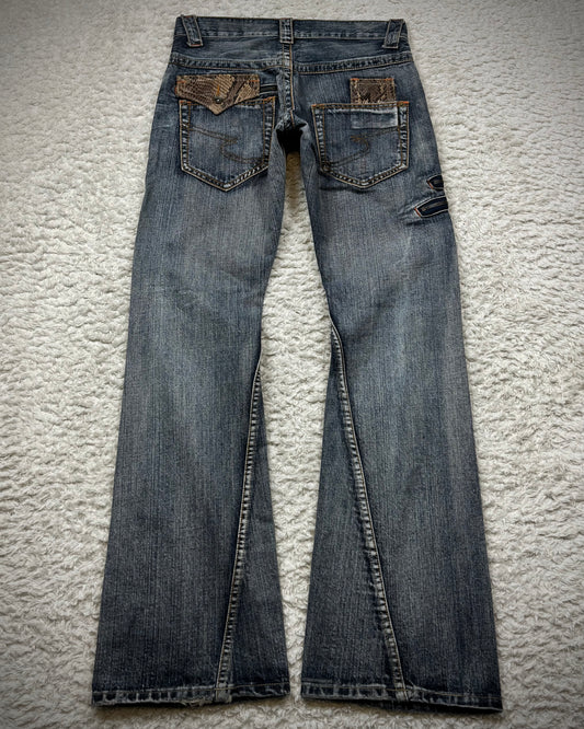 Semantic Design Python Detailed Spiral Flared Jeans