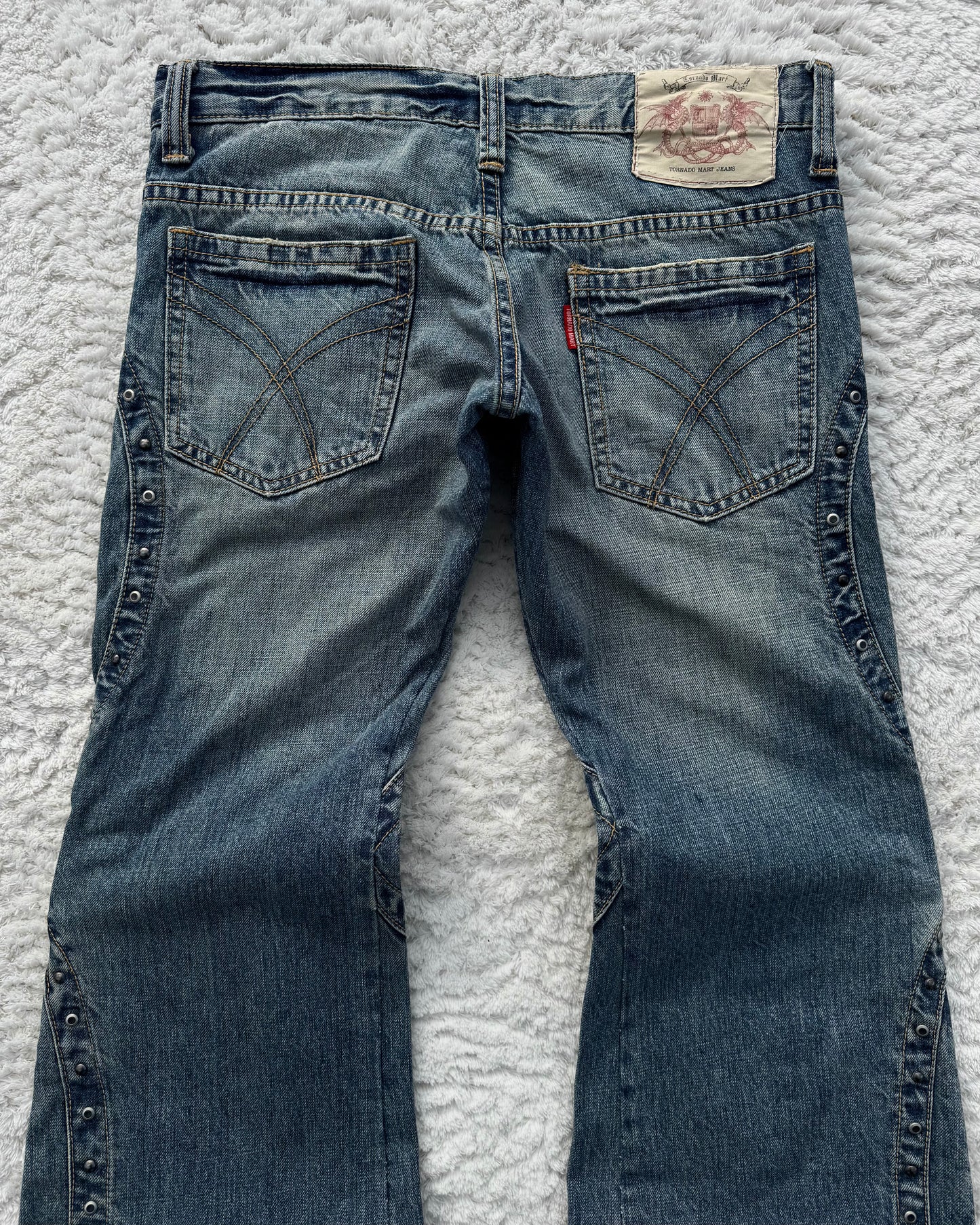 Tornado Mart Studded Side Zip Flared Jeans