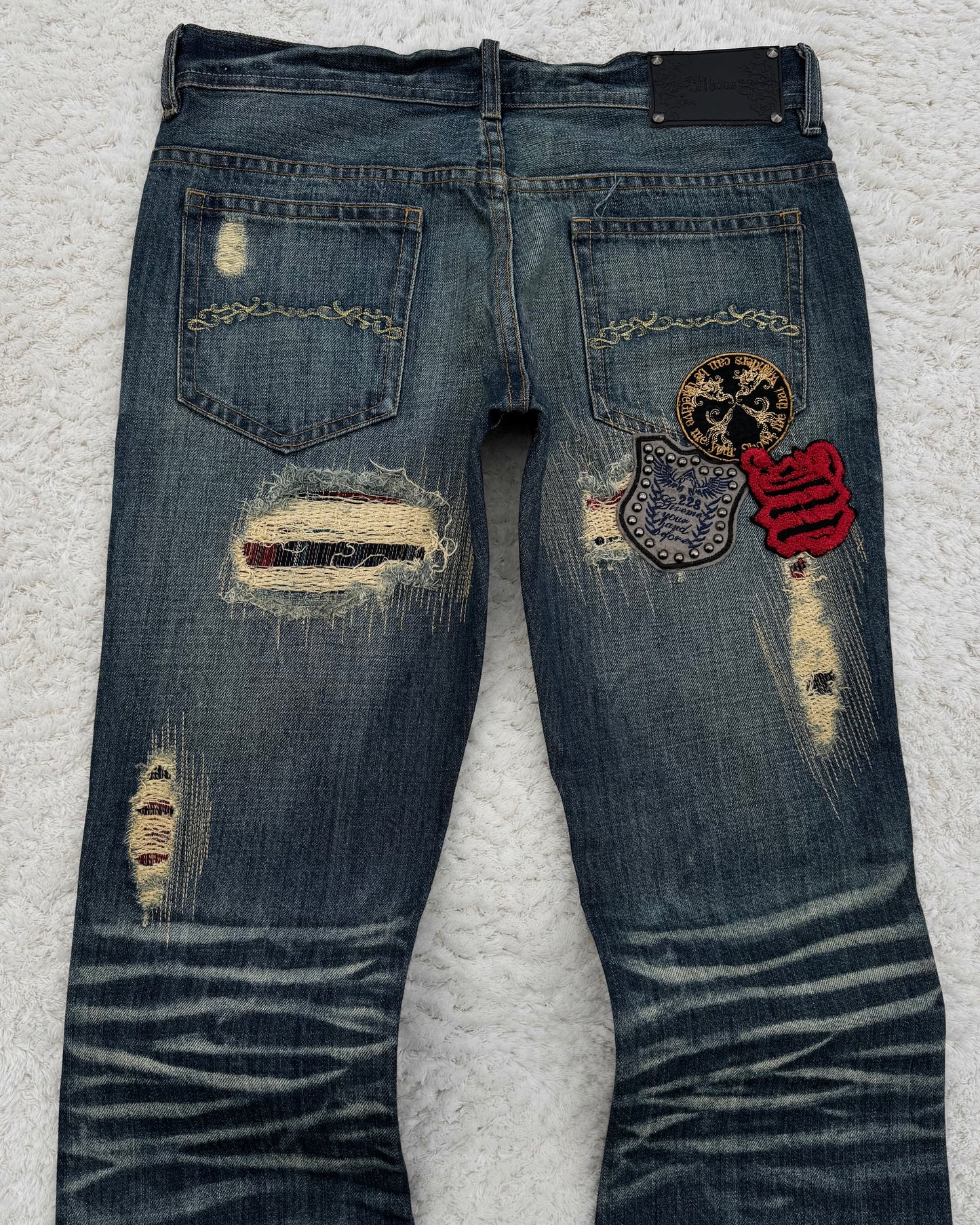 Midas Stitch Repaired Distressed Flared Jeans