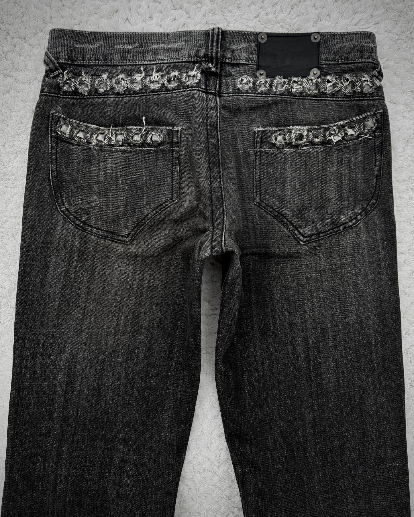 Semantic Design Studded Distressing Flared Jeans