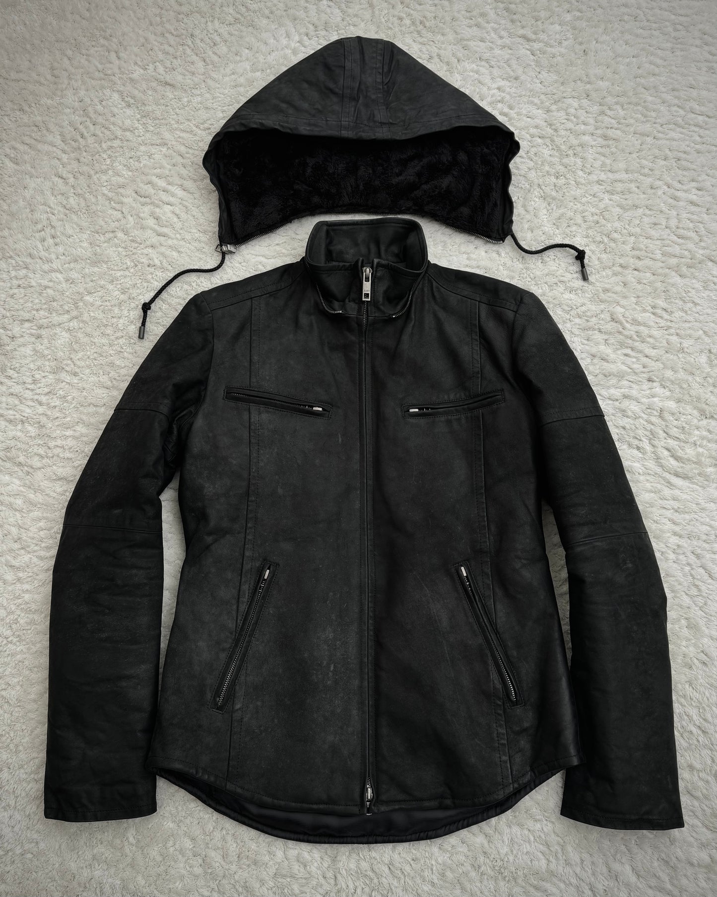 5351 Pour Les Hommes Hooded Sheepskin Leather Jacket