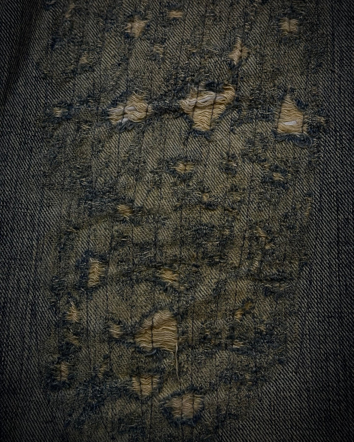 Tornado Mart Mud Washed Stitch Repaired Distressed Flared Jeans