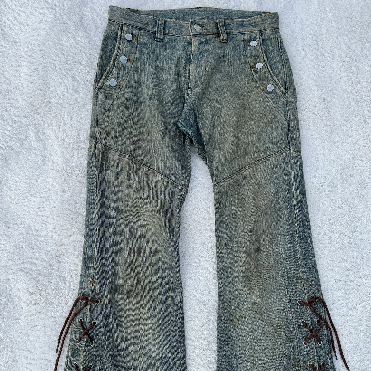 Tornado Mart Mud Washed Lace-Up Flared Jeans