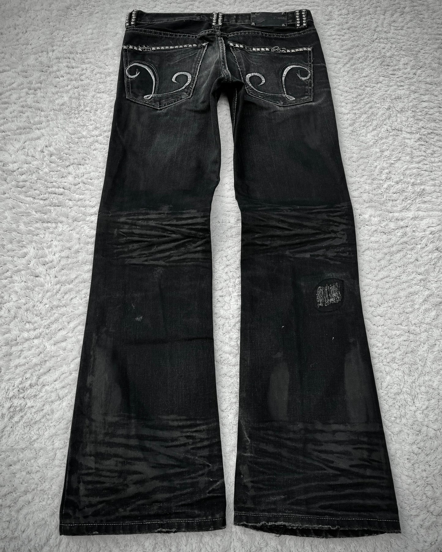 Solberry Studded Pierced Waxed Bootcut Jeans
