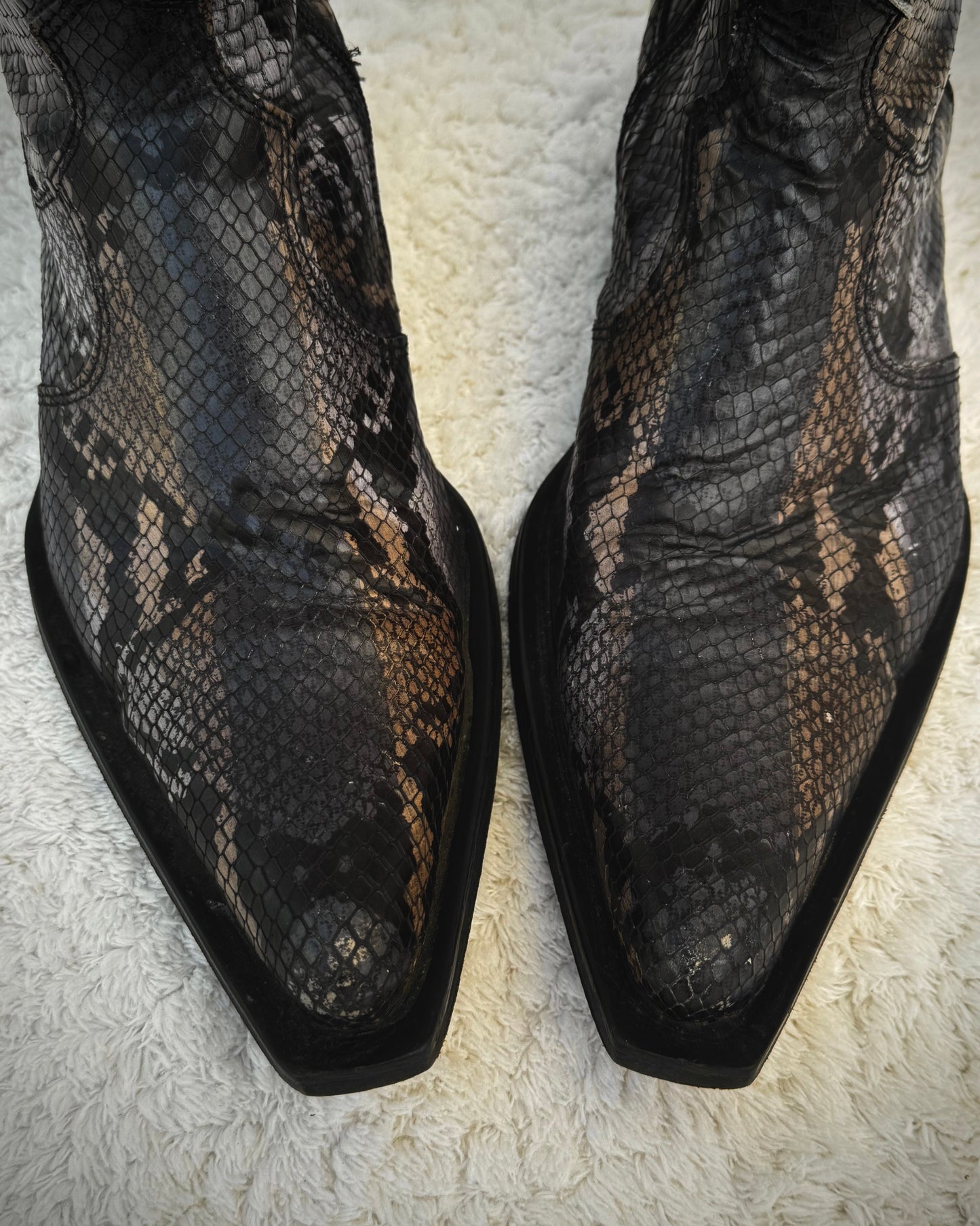 Thunder Earthy Snakeskin Pointed Leather Boots