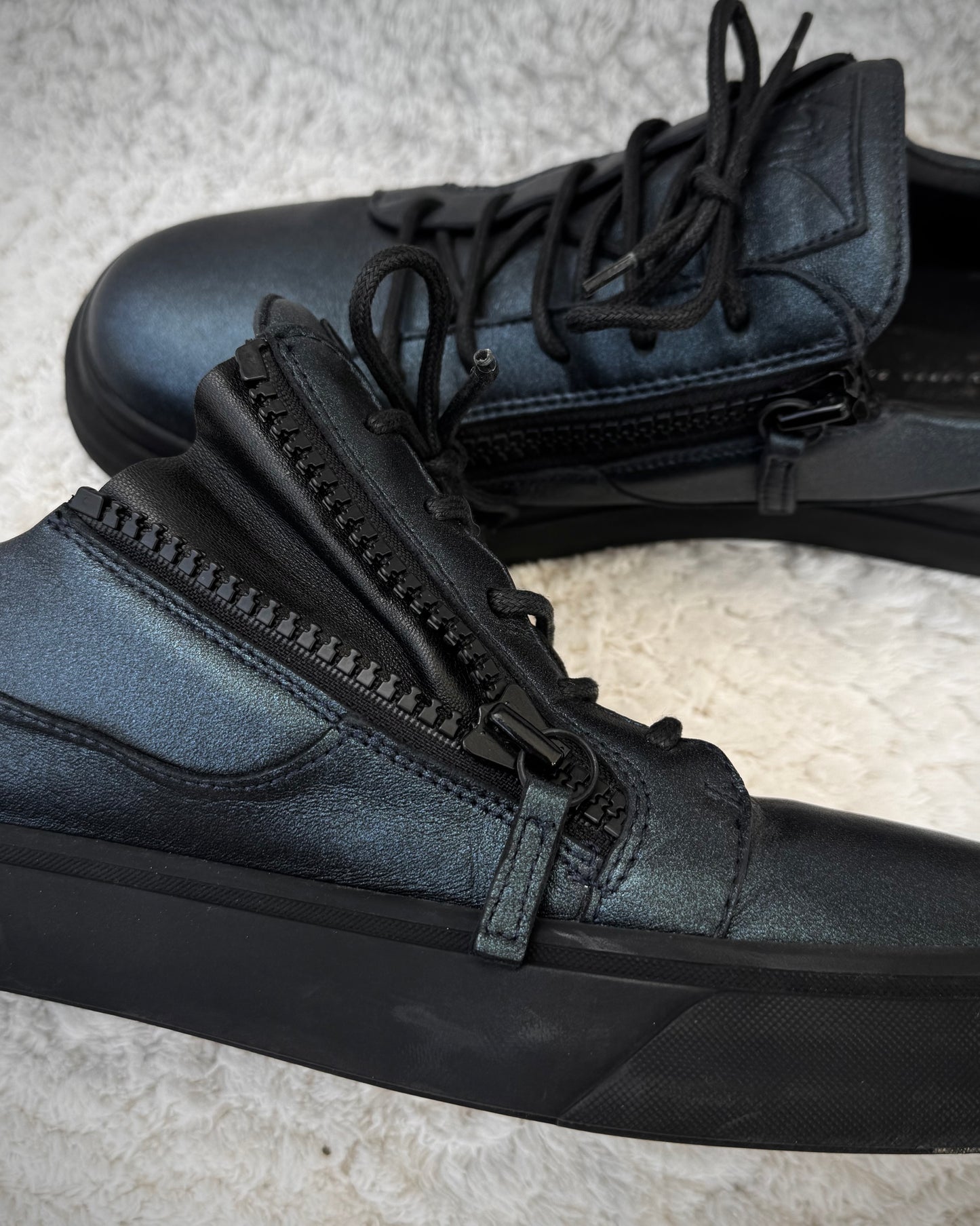 Giuseppe Zanotti Metallic Teal Zippered Sneakers