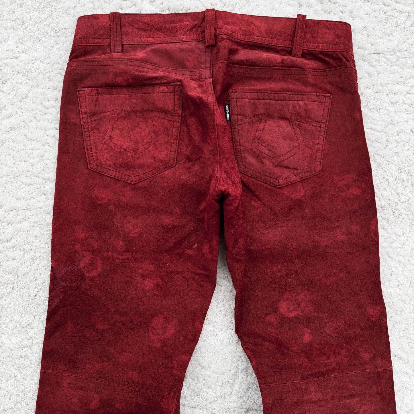 Tornado Mart Bloody Suede Leather Tribal Embroidery Flared Pants