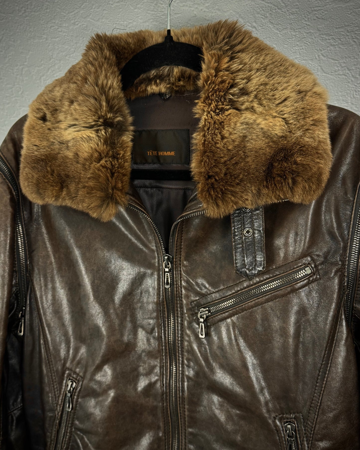 Tete Homme Transformable Rabbit Fur Leather Jacket