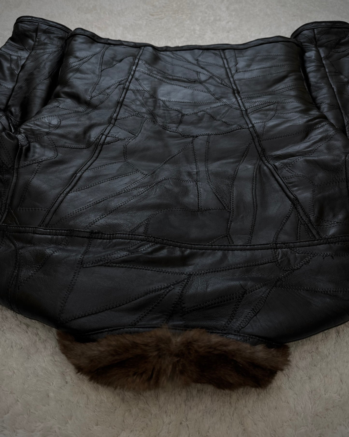 CAV-000 Rabbit Fur Collar Lamb Leather Patchwork Jacket