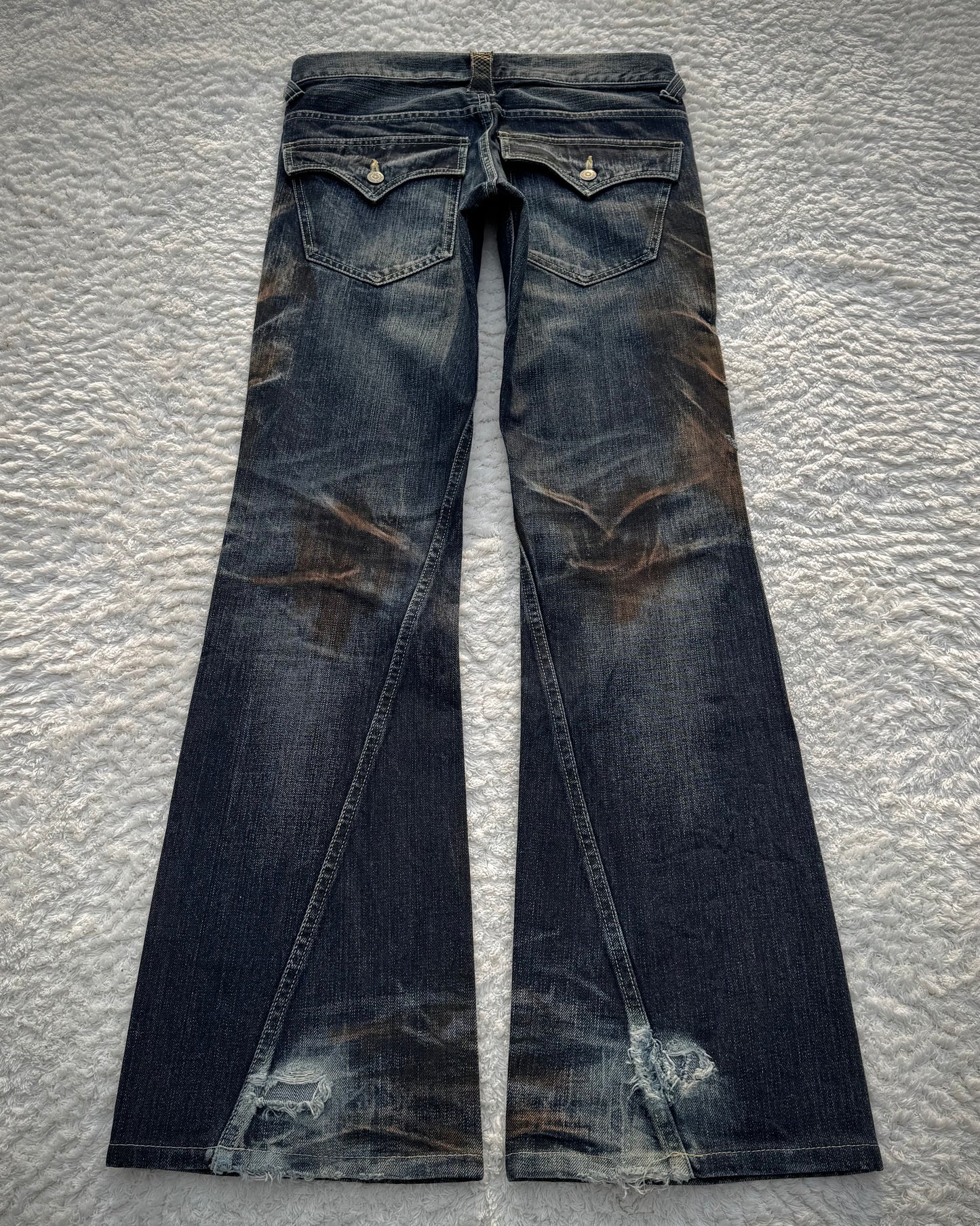 Tornado Mart Python Detailed Mud Claw Marks Washed Flared Jeans
