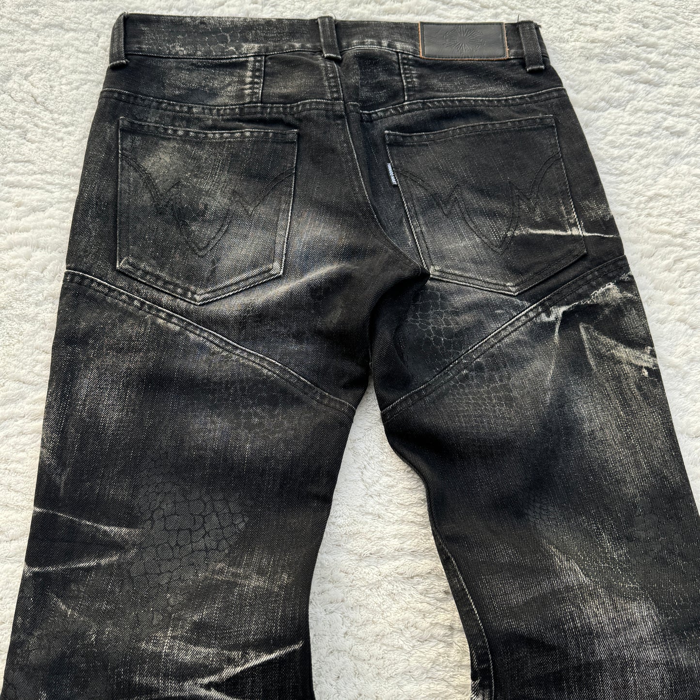 Tornado Mart Snakeskin Imprint Lace-Up Flared Jeans