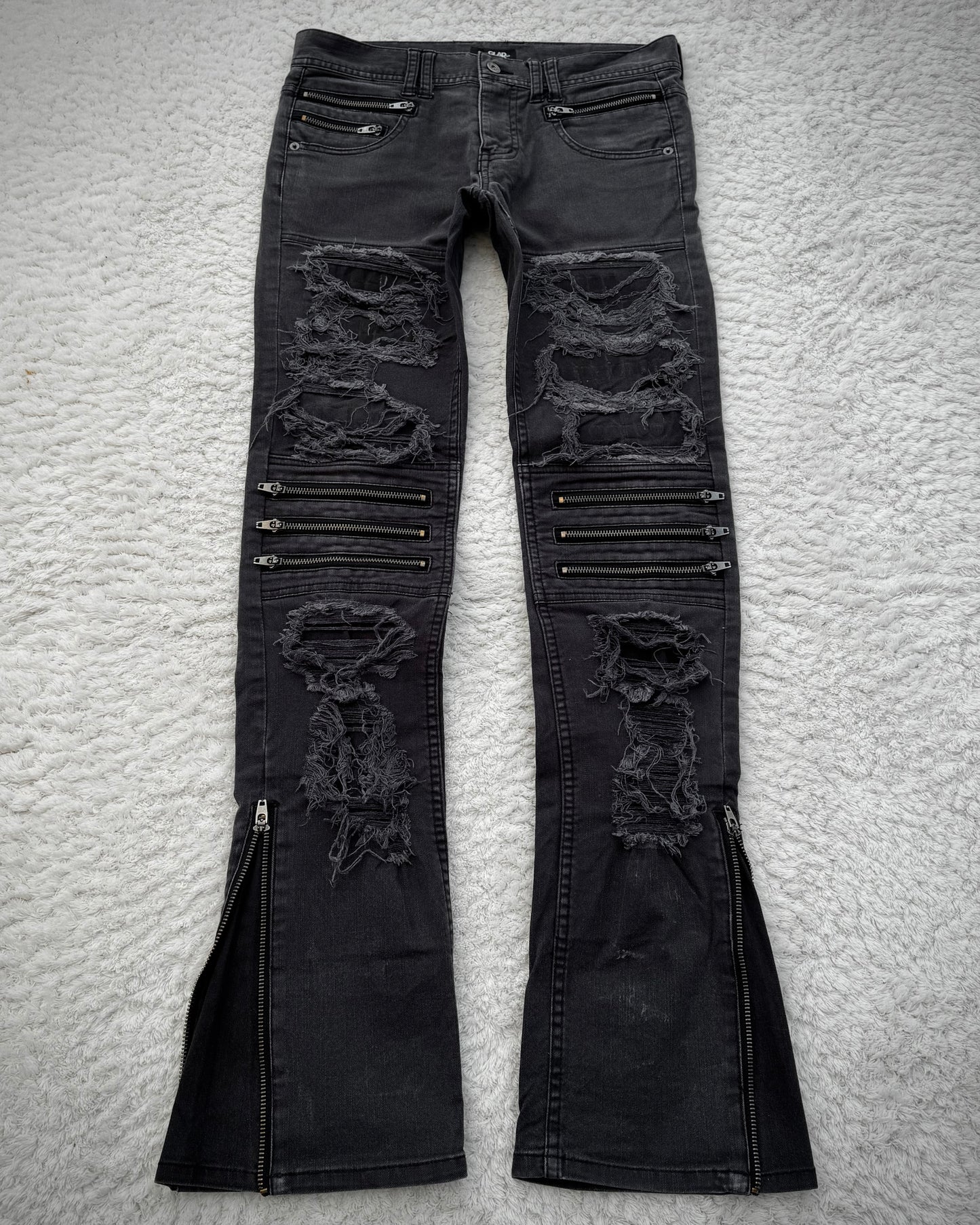 Glad News Repaired Distressing Zippered Skinny Bootcut Jeans