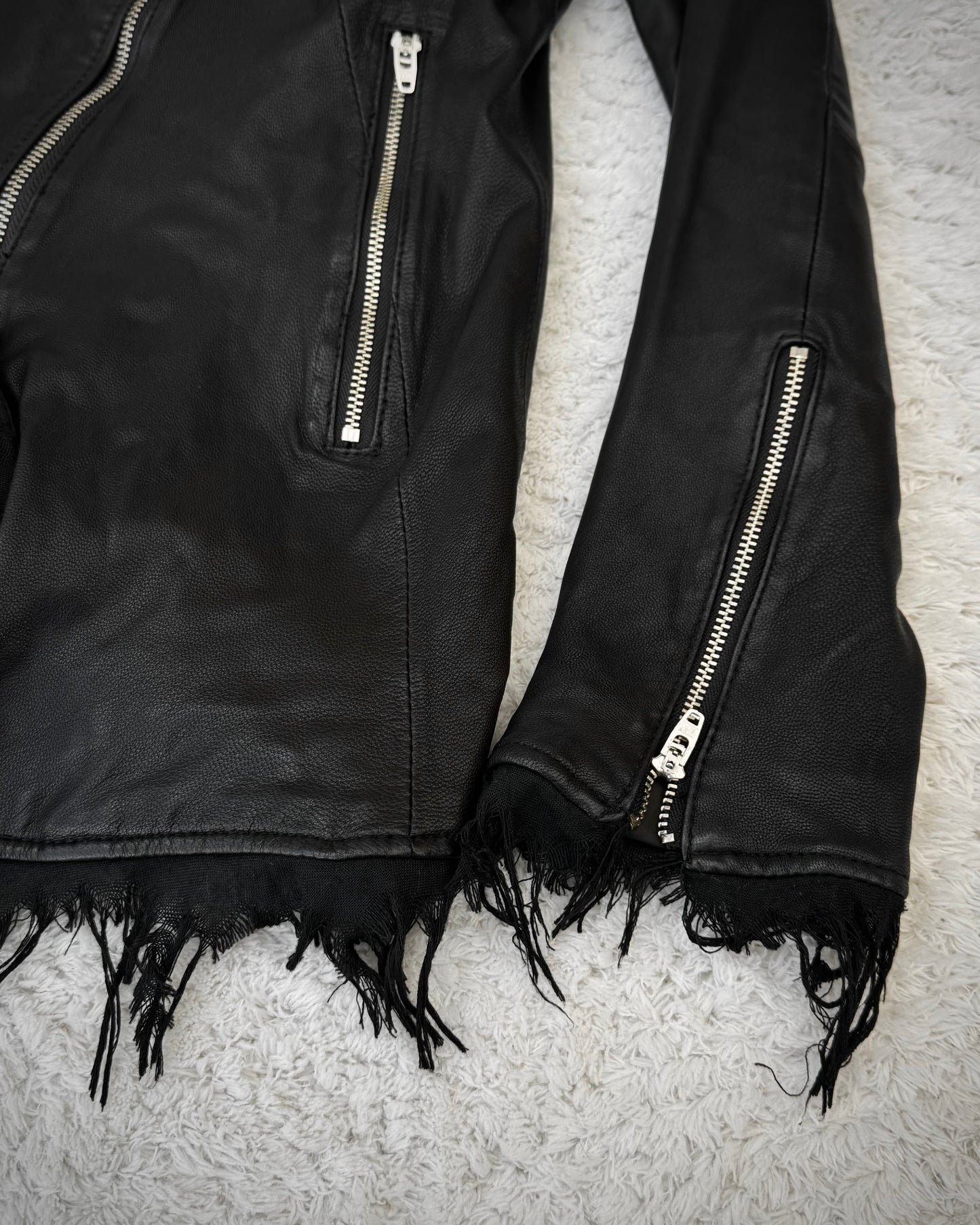 Bossy Raggae Raw Asymmetrical Cut Frayed Leather Jacket