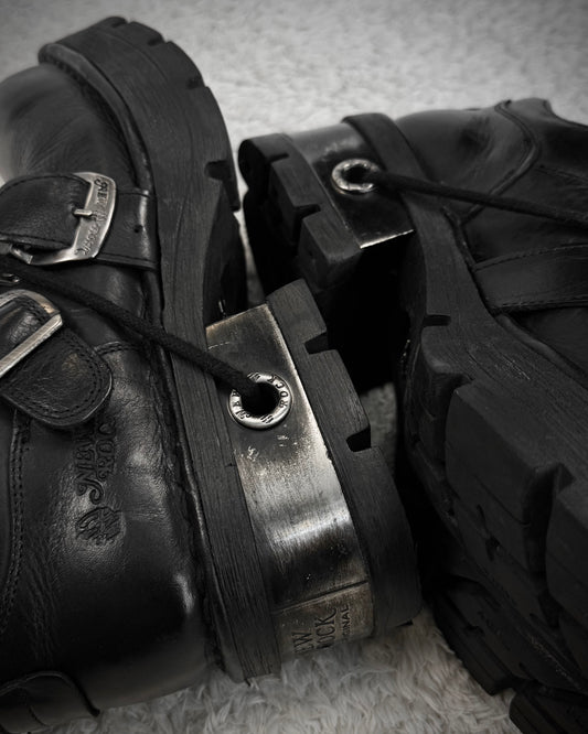 New Rock Gun Metal Steel Heel Leather Boots