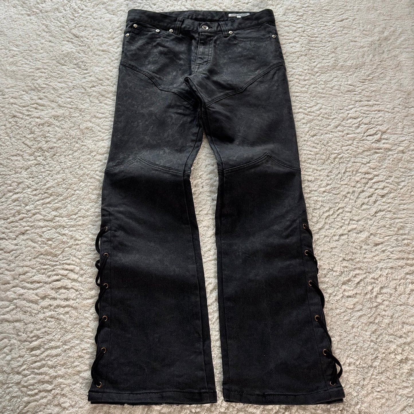 Semantic Design Snakeskin Flared Lace-Up Pants