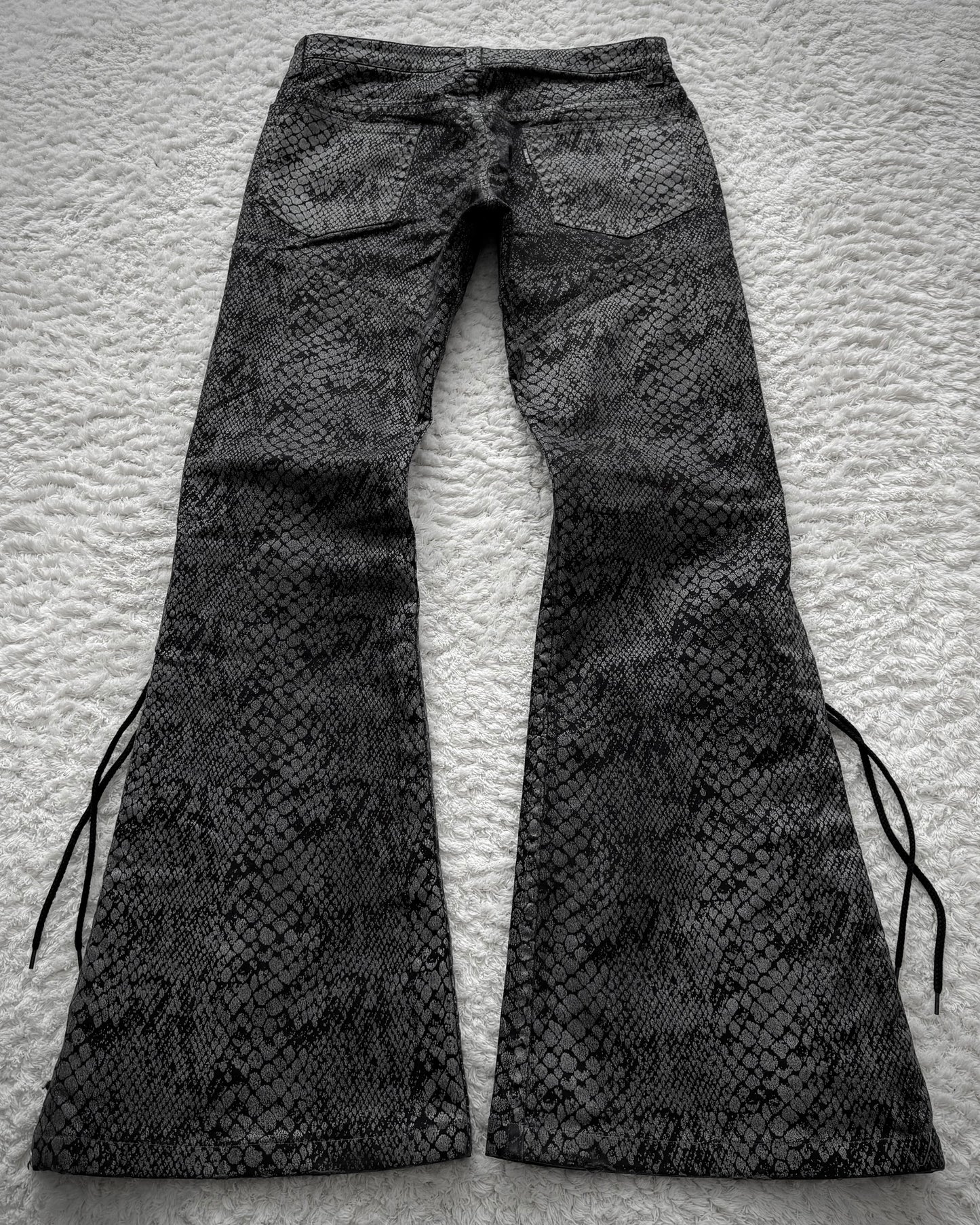 Tornado Mart Python Coated Lace Up Flared Jeans